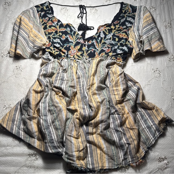 free people bohemian striped floral mini dress – size medium - Picture 4 of 6